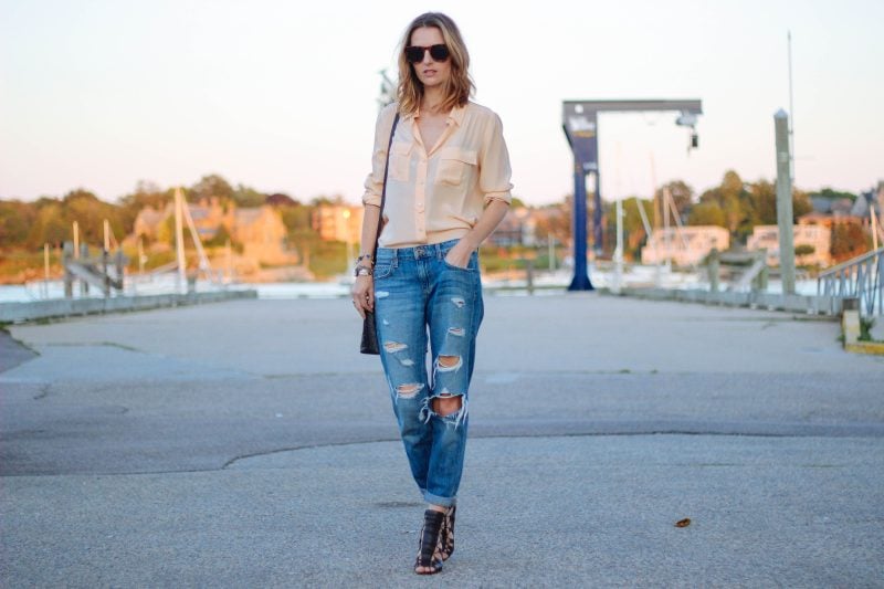 DISTRESSED DENIM AND GLADIATOR HEELS