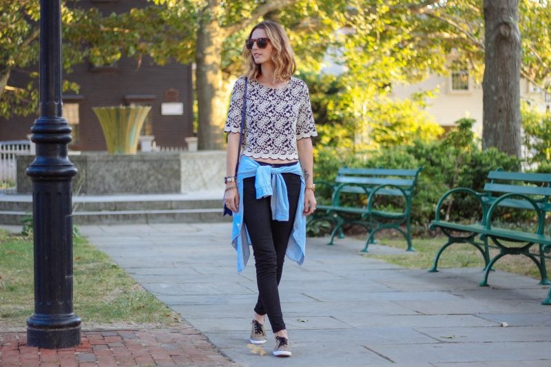 LEOPARD PRINT SNEAKERS AND LACE TEE