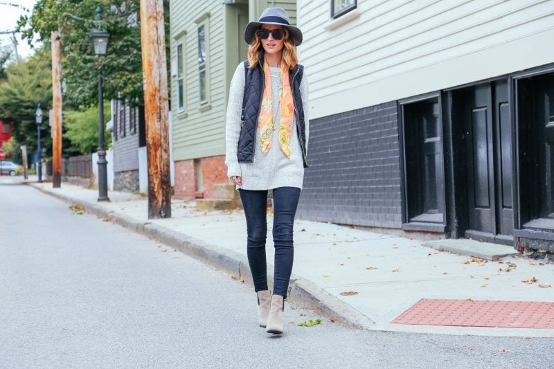 GRAY SWEATER AND QUILTED VEST