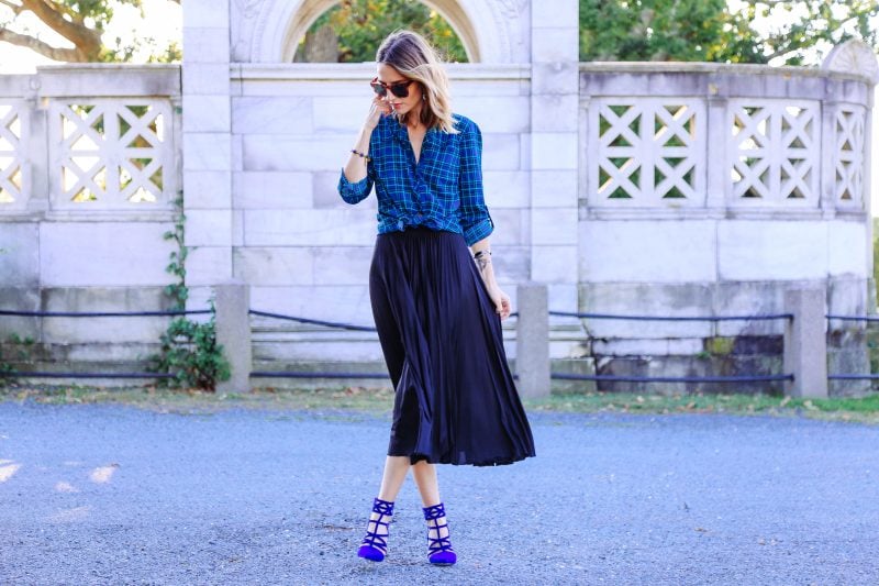 PLAID AND A PLEATED MIDI SKIRT