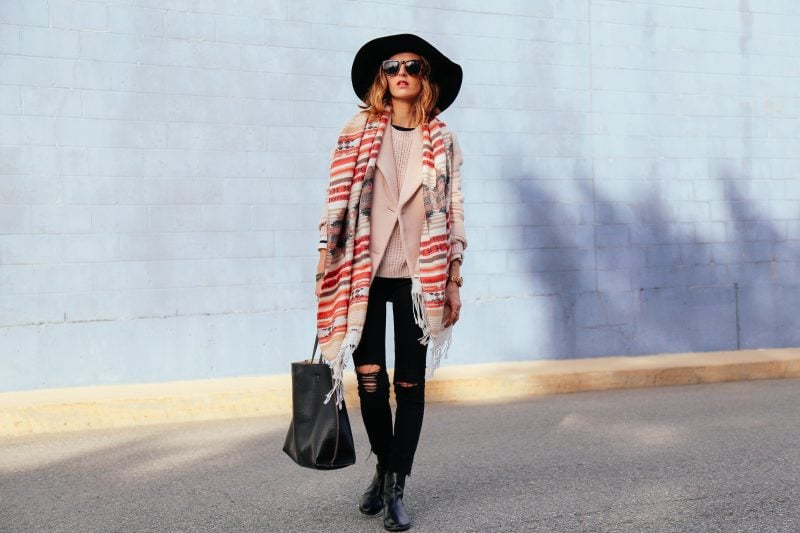 BLUSH PEA COAT AND WIDE BRIM HAT