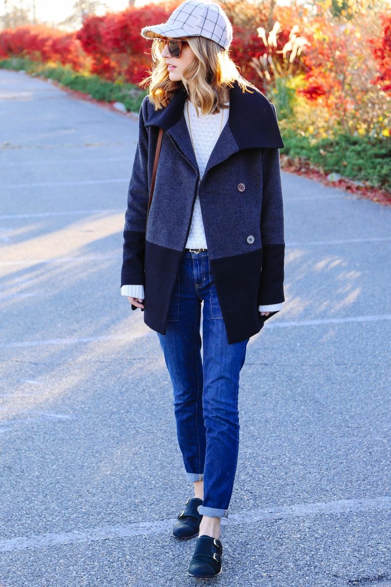 COLORBLOCK PEA COAT AND FISHERMAN SWEATER