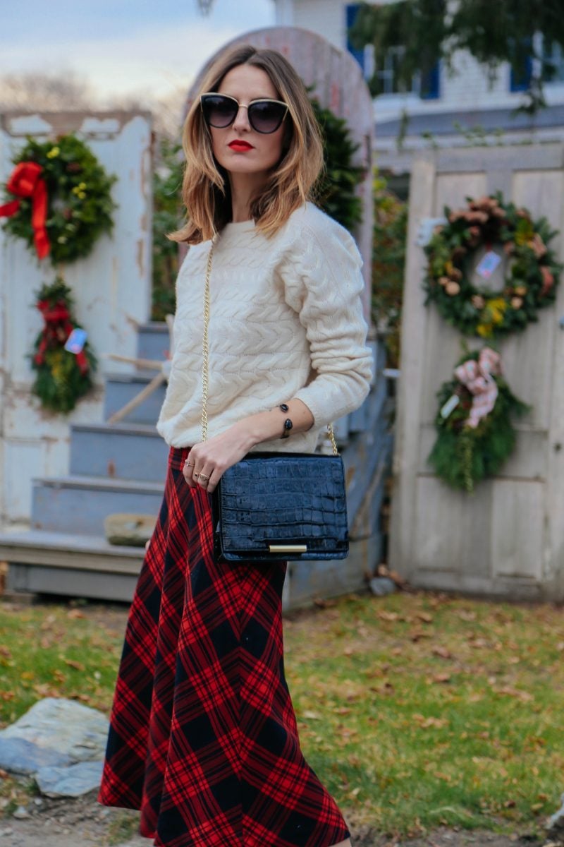 PLAID SKIRT AND CABLE KNIT SWEATER