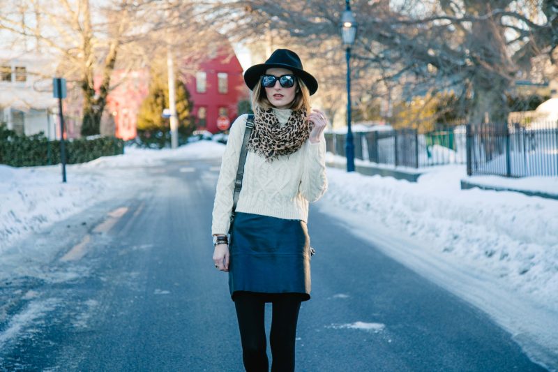 LEATHER SKIRT AND LEOPARD SNEAKERS