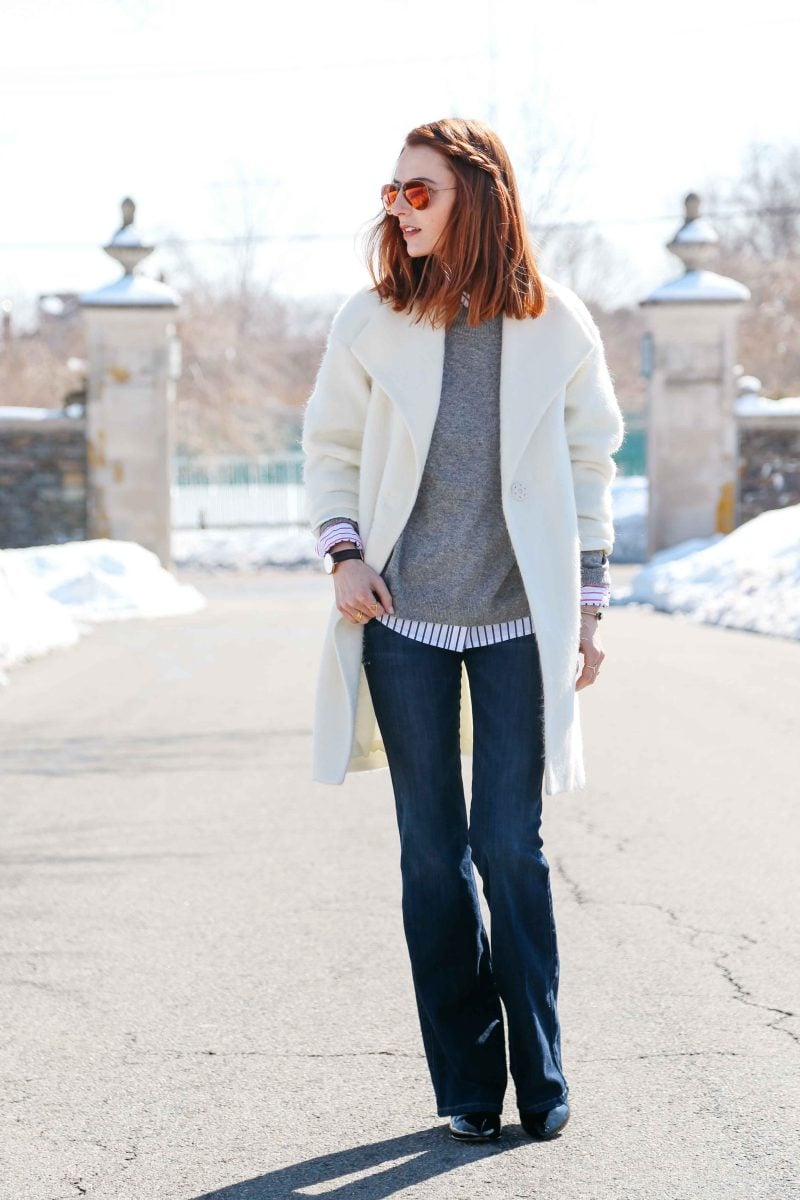 HIGH RISE FLARE JEANS AND STRIPE BUTTON DOWN