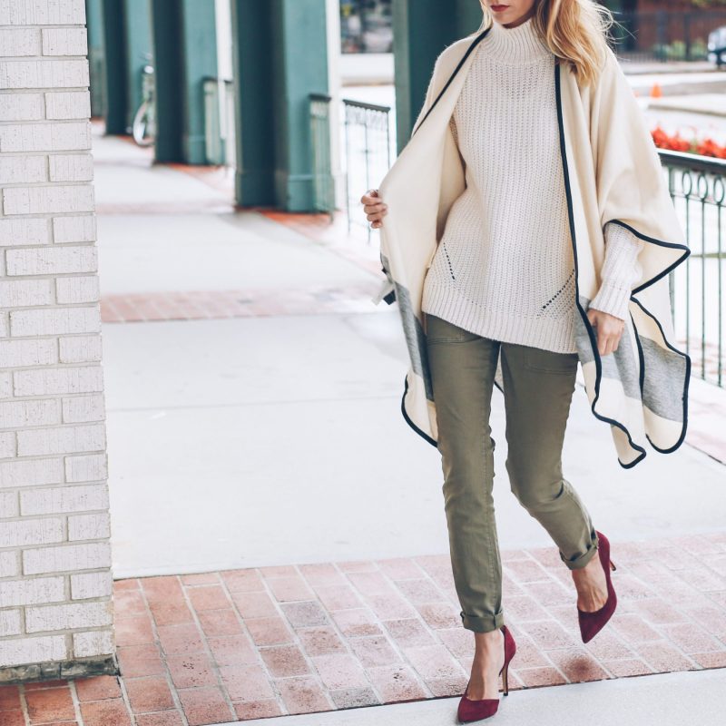 NEUTRALS: WOOL CAPE AND MOCK NECK SWEATER