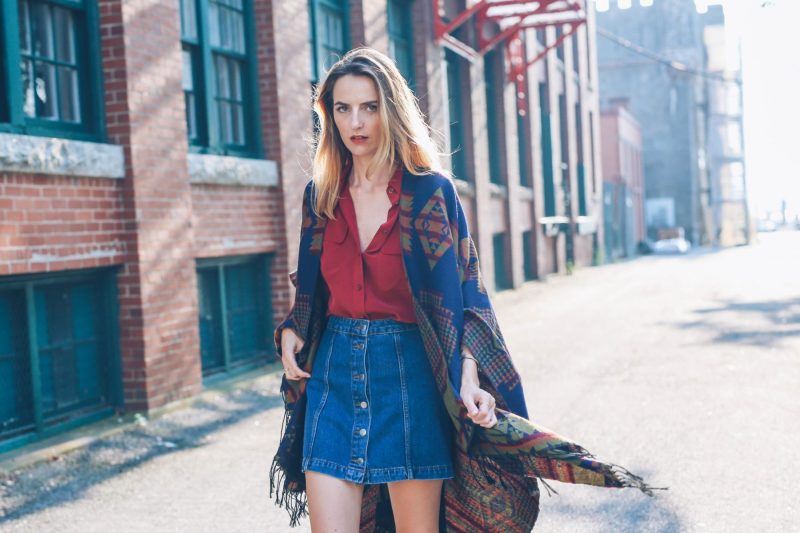 Denim Skirt and Blanket Cape