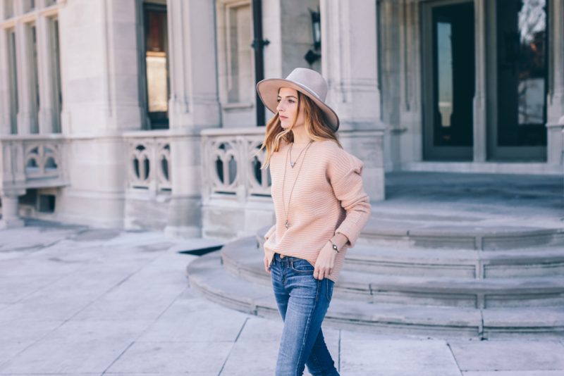 Blush Sweater and Blanket Scarf