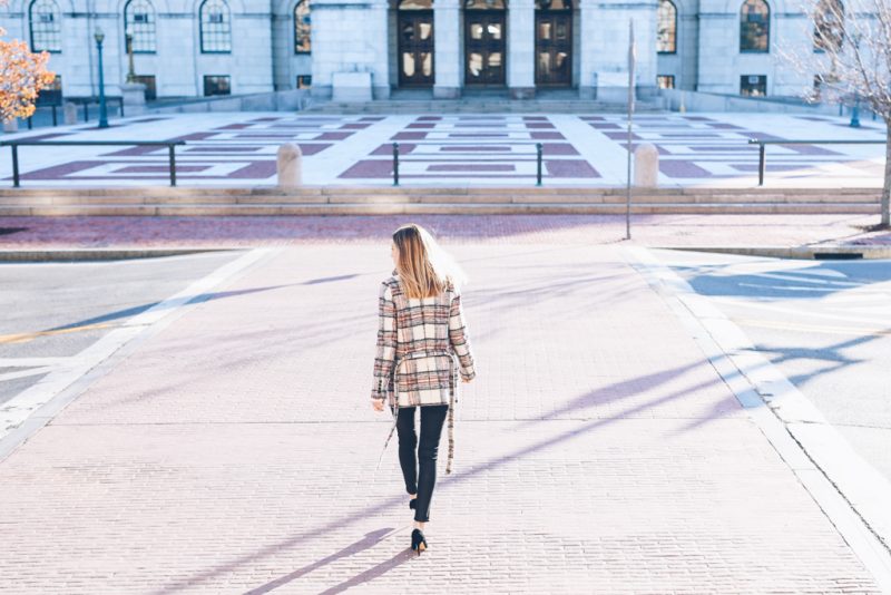 PLAID COAT AND COATED SKINNY JEANS