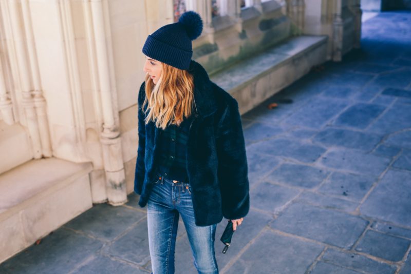 FAUX FUR AND PLAID FLANNEL SHIRT