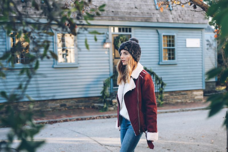 FAUX FUR MOTO JACKET AND RIPPED SKINNY JEANS