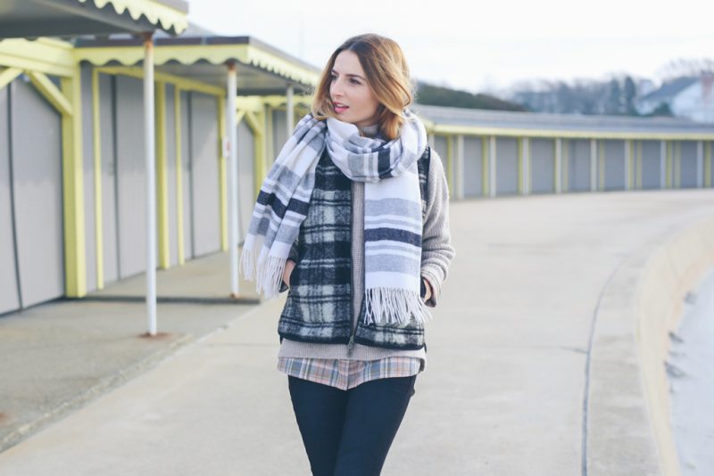 PRINT MIXING: PLAID VEST AND STRIPE SCARF