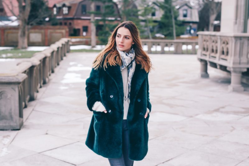 Faux Fur Coat and Silk Scarf