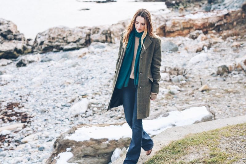 Houndstooth Coat and Flare Jeans