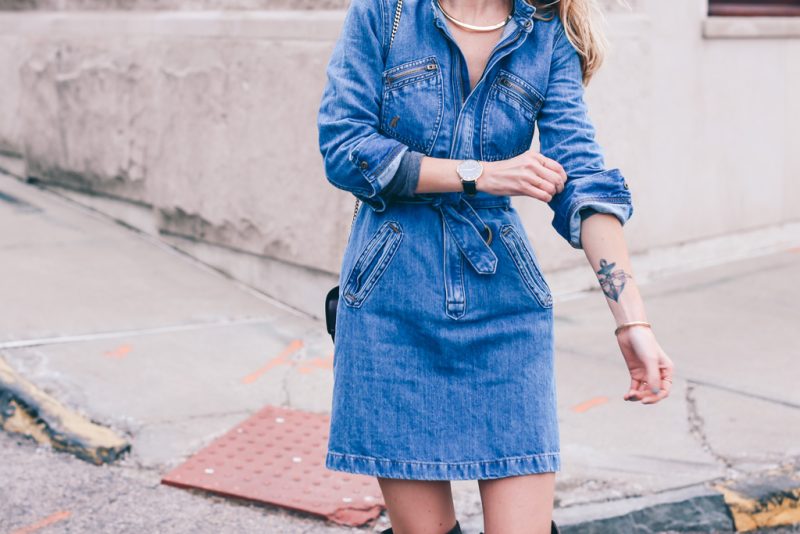 DENIM DRESS AND SUEDE OVER THE KNEE BOOTS
