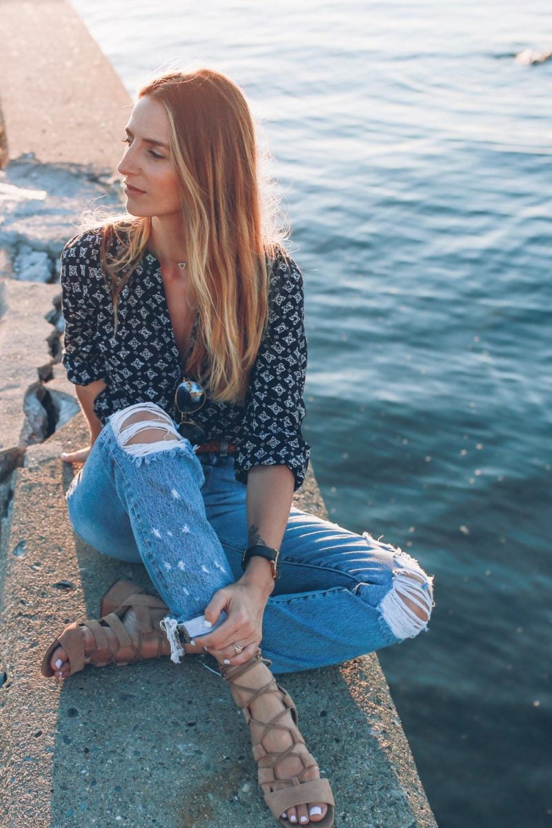 Printed Blouse and Ripped Jeans