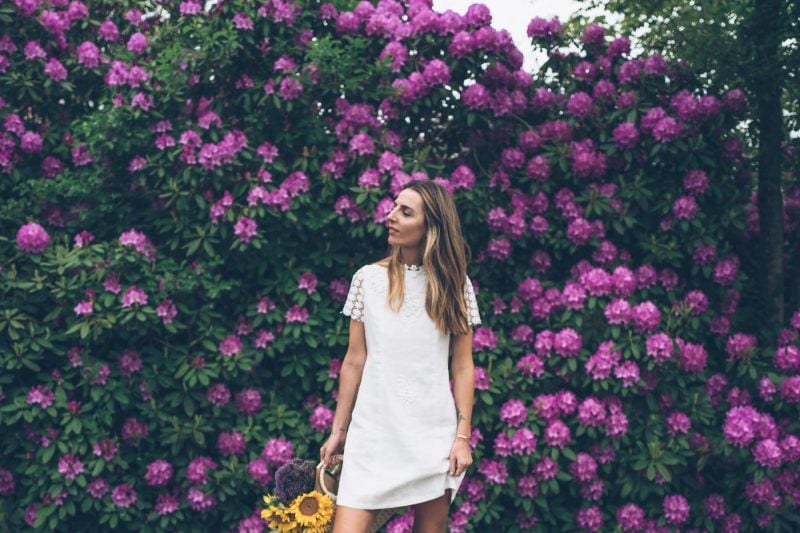 White Eyelet Dress and Sneakers