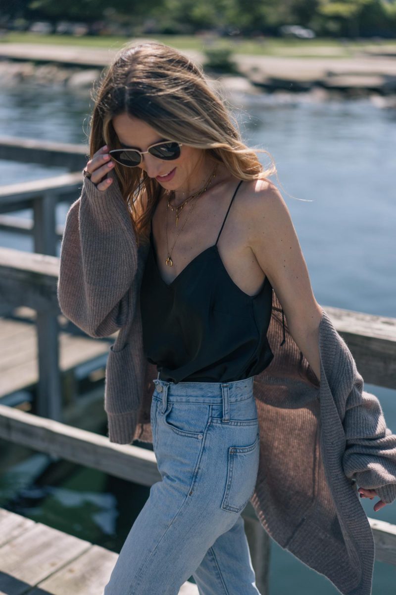 How to Wear: Silk Tank, Jeans and Sneakers