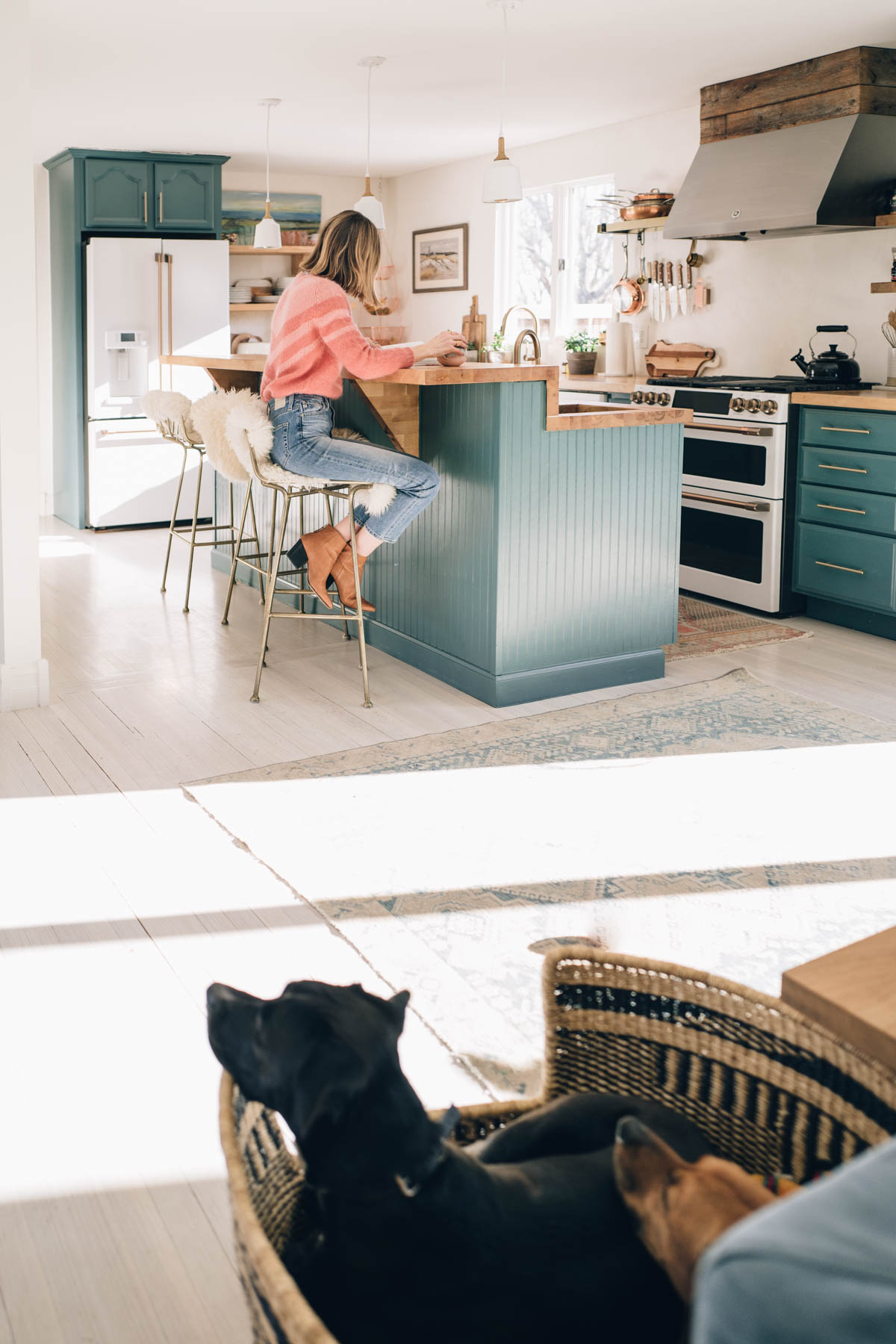 kitchen remodel design Jess Ann Kirby spends time in her updated kitchen with new Cafe Appliances in matte white with brushed bronze hardware