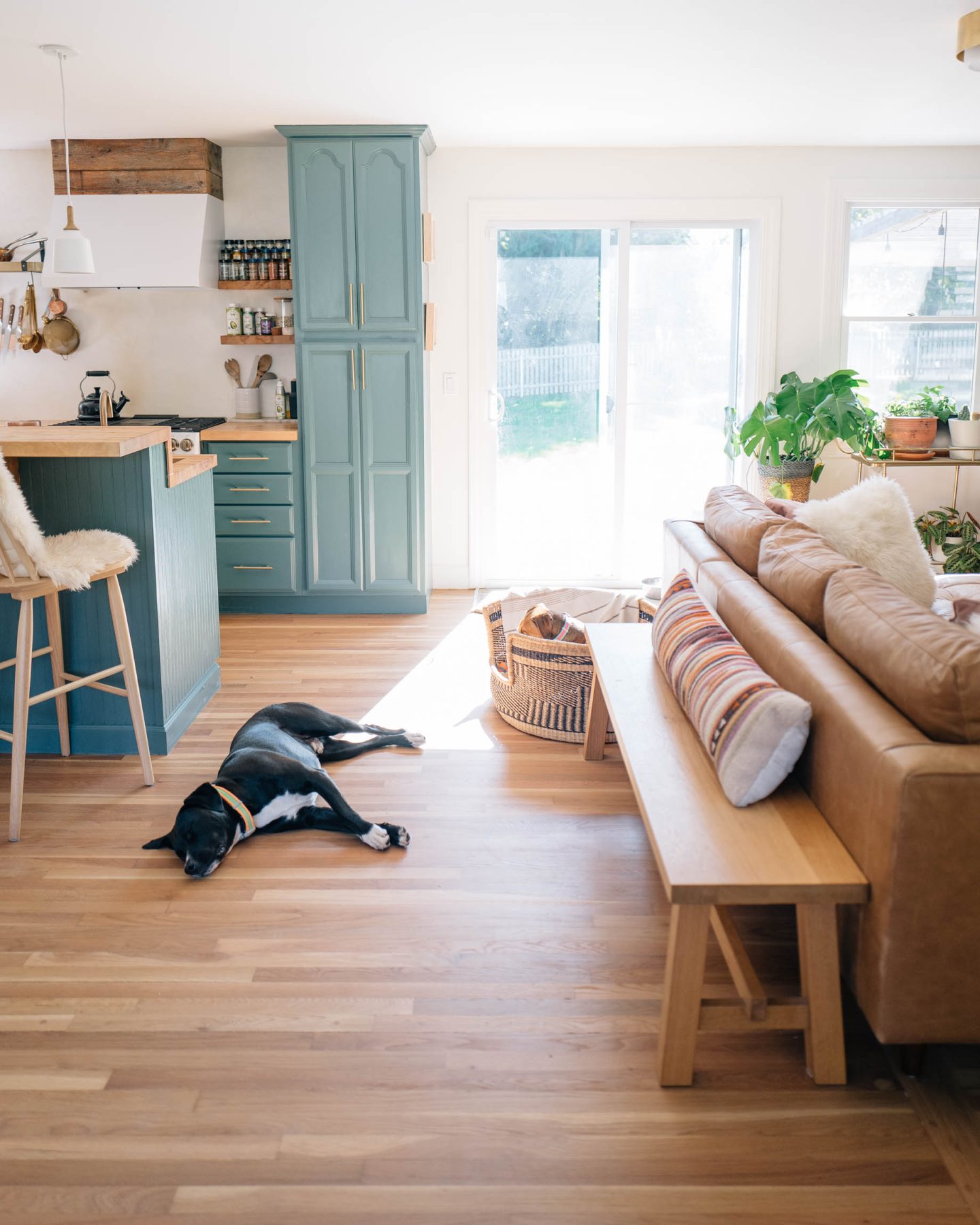 Jess Ann Kirby's refinished hardwood floors compliment the warm wood tones in her home.