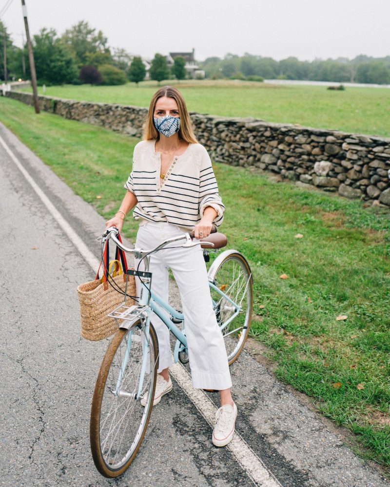 Striped Sweater and White Trousers
